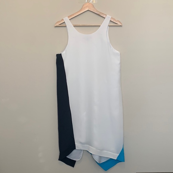 A/X Armani Exchange blue and white color block with asymmetrical hem dress - Picture 2 of 6